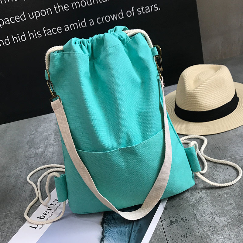 Beam Pocket Draw Rope Double Shoulder Bag Female Canvas Brief Student Bag Men Sport Small Cloth Bag Bag South Korea Pull Rope Backpack-Taobao