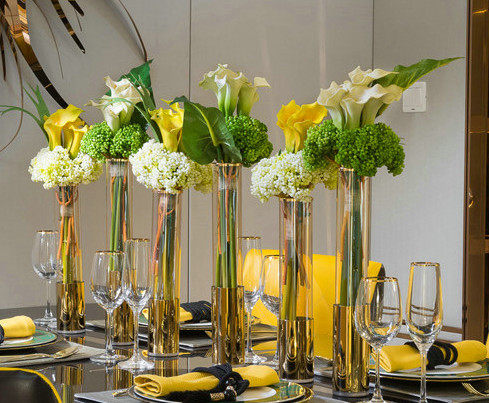 Light luxury finished simulation flower art metal glass flower vessel modern model room table decoration flower combination decoration