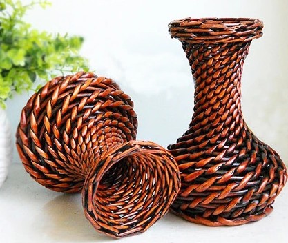 Hand woven wicker rattan woven personality vase Home hotel living room dining room desktop decoration Handicraft decoration
