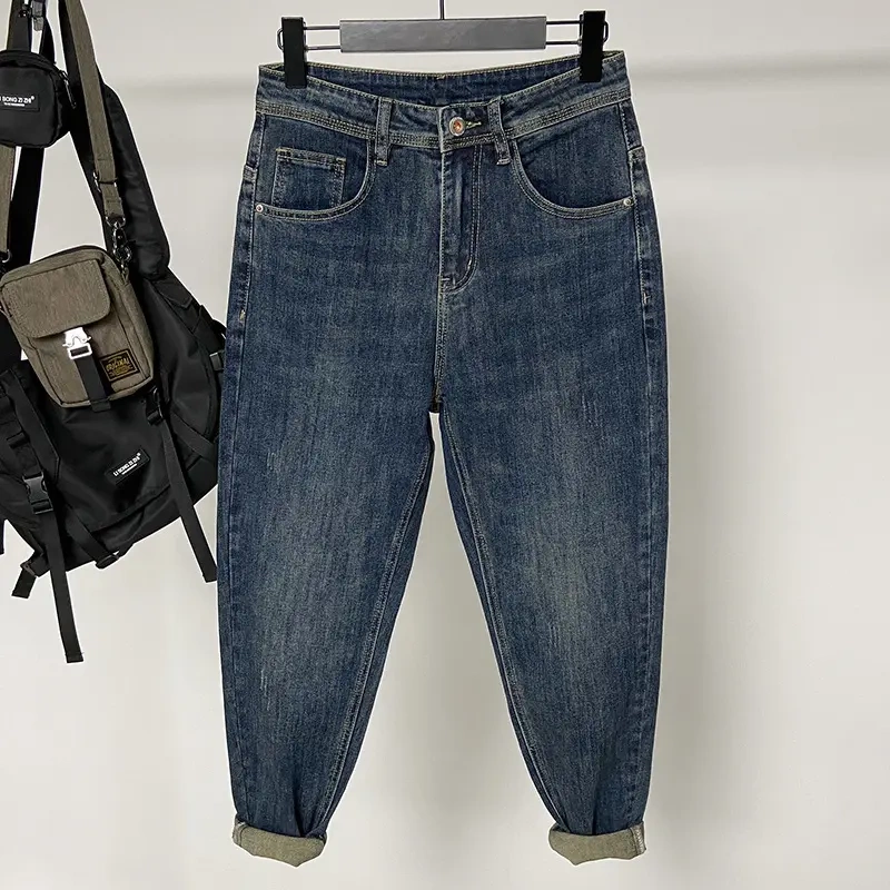 2024 Autumn High-End Men's Jeans American Casual Trendy Brand Loose Stretch Slim Fit Tapered Carrot Harem Pants