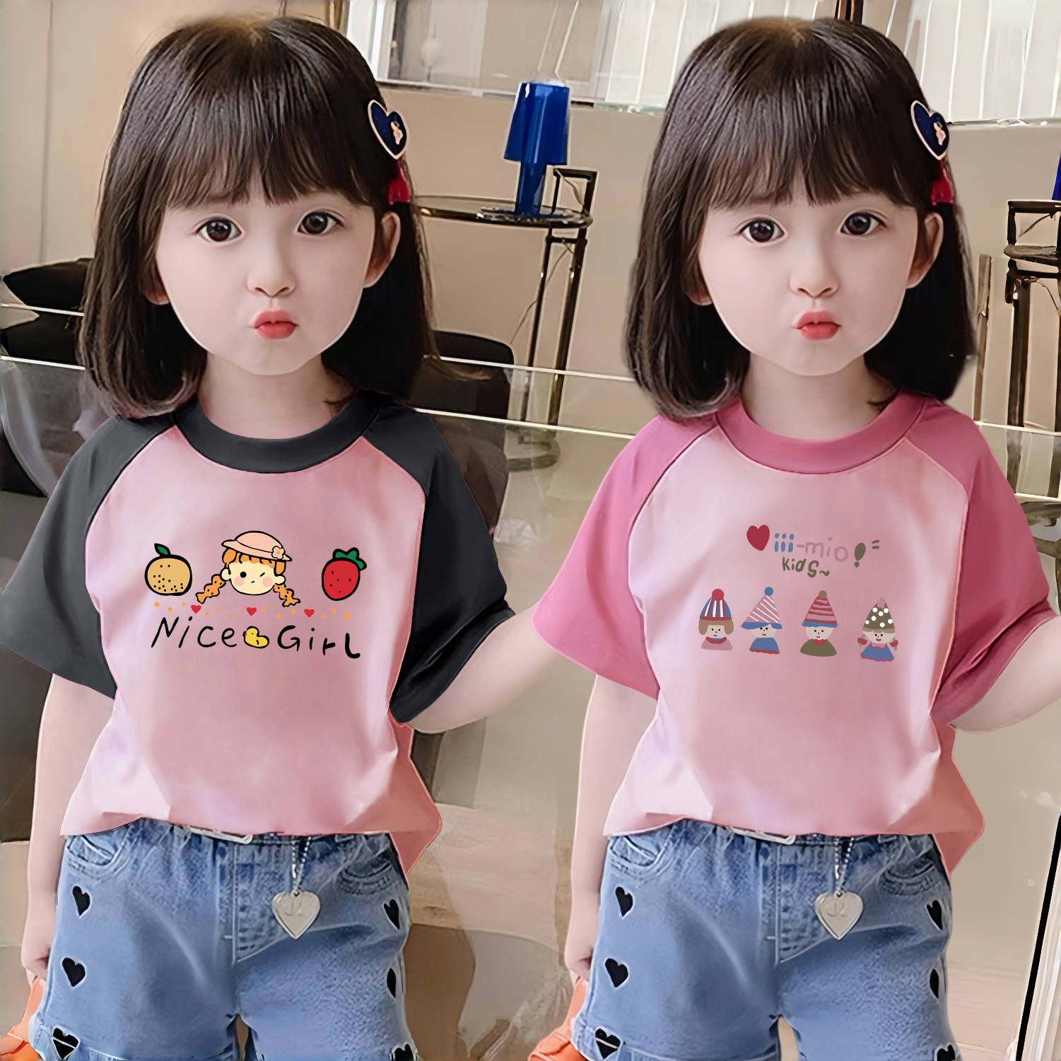 girls cotton t shirt – printed short sleeve summer top for kids