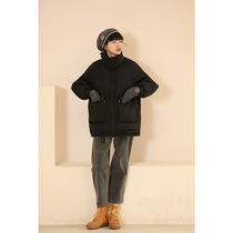 Miss Hadtooth Chen Aijia homemade 90 white duck down simple black thick cocoon loose long down jacket jacket