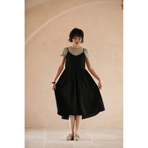 Miss Ha Tooth Chen Aijia Private Suit Long Design Sense Small Basic Joker Black Sling Dress Women