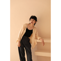 Miss Hateeth Miss Chen Ai Jia Chuns new temperament style shirt with long sleeves V collar pure color lacing silk feeling shirt blouses