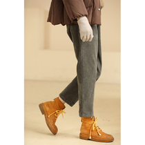 Miss Ha tooth Chen Aijia foreign atmosphere dark night green high waist thin Joker thick corduroy straight casual pants female winter