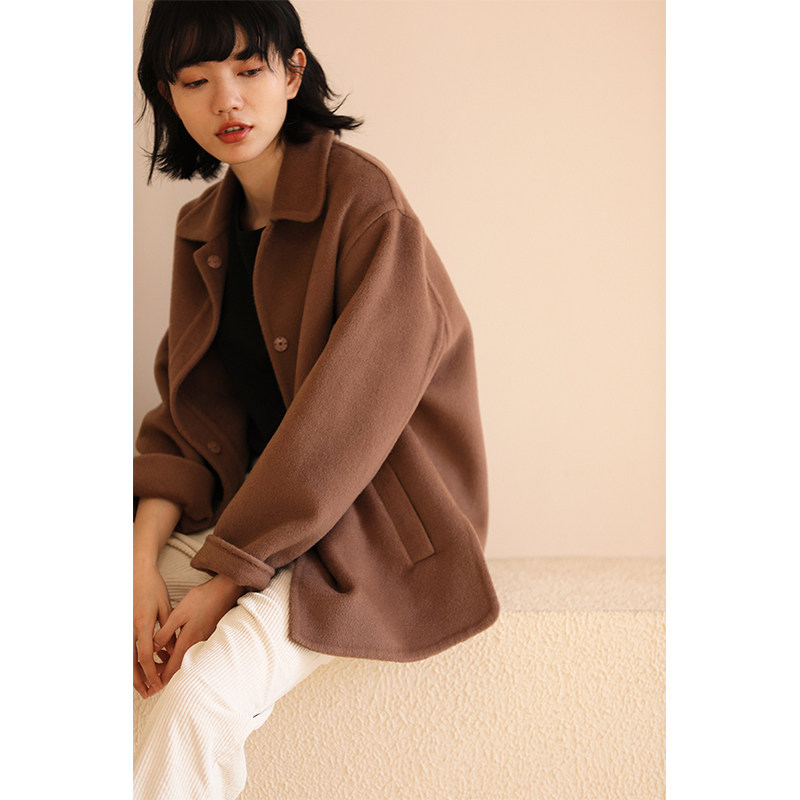 Lady Hacktooth Winter Good version of the curry little Subbi prepared for a small turn of the wool Two-sided coat jacket