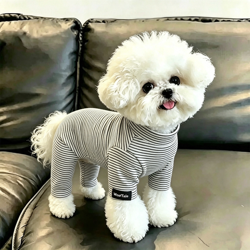 Pet Dog Clothes for Spring, Autumn, and Winter: German Velvet Striped Base Shirt, Four-Legged Outfit for Teddy, Bichon, Pomeranian, and Small to Medium-Sized Dogs