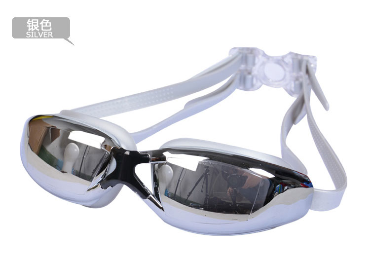 Kính bơi chống nước thoải mái và chống sương mù HD khung lớn unisex không nhấp nháy mạ điện phẳng kính cận thị - Goggles kính bơi view