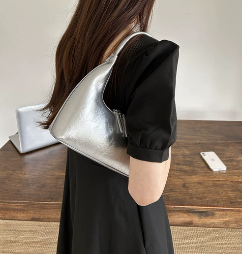 Серебряная сумка подмышку, сумка через плечо, небольшая оригинальная универсальная сумка на одно плечо, осенняя, французский стиль