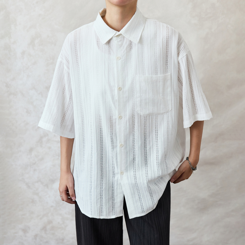 Soybeer Mesh Hollow-Out White Short-Sleeved Shirt for Men and Women, Summer Trendy Brand Loose Casual Versatile Half-Sleeved Shirt