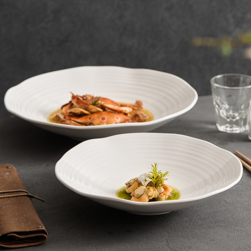 Hotel and Restaurant Creative Tableware Wide-Mouth Shallow Bowl Chinese Kitchen Deep Plate Light Luxury Household Ceramic Western Food Plate White Round Plate Hotel and Restaurant Creative Tableware Wide-Mouth Shallow Bowl Chinese Kitchen Deep Plate Light Luxury Household Ceramic Western Food Plate White Round Plate
