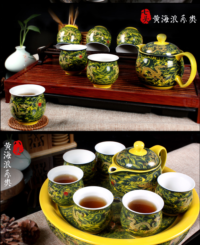 Bộ ấm trà bằng gốm sứ đặt bộ ấm trà bằng sứ màu xanh và trắng Jingdezhen Bộ đôi kungfu ấm trà đặt bộ hộ gia đình lớn - Trà sứ bộ ấm trà cối xay