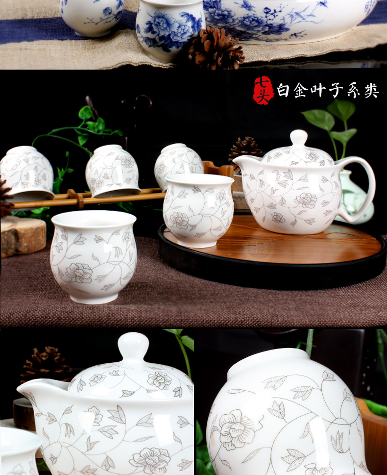 Bộ ấm trà bằng gốm sứ đặt bộ ấm trà bằng sứ màu xanh và trắng Jingdezhen Bộ đôi kungfu ấm trà đặt bộ hộ gia đình lớn - Trà sứ bộ ấm trà cối xay