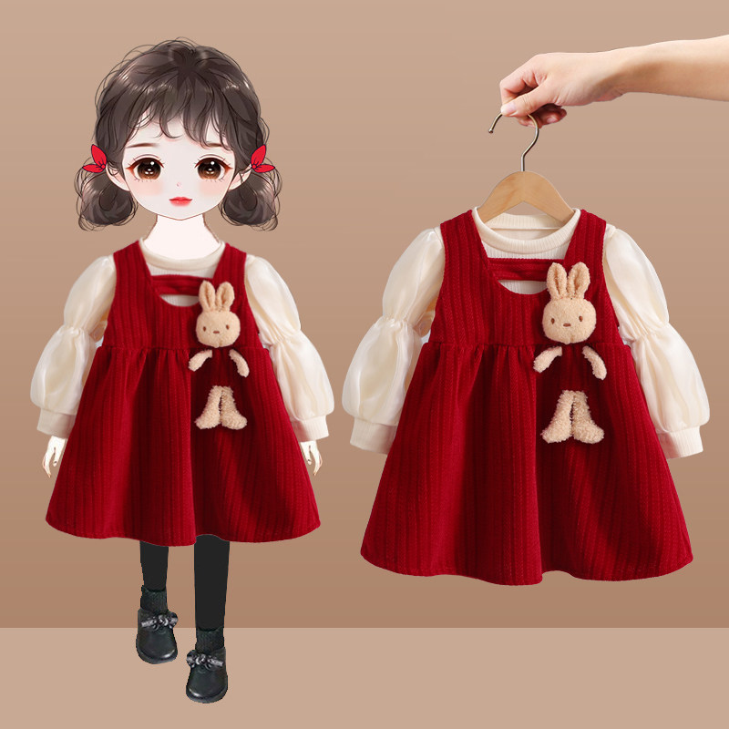 Girl Clothing Autumn Clothing Dress dress net Red suit female baby Yangqi Children 2023 new spring and autumn models Trendy Tide Boy-Taobao
