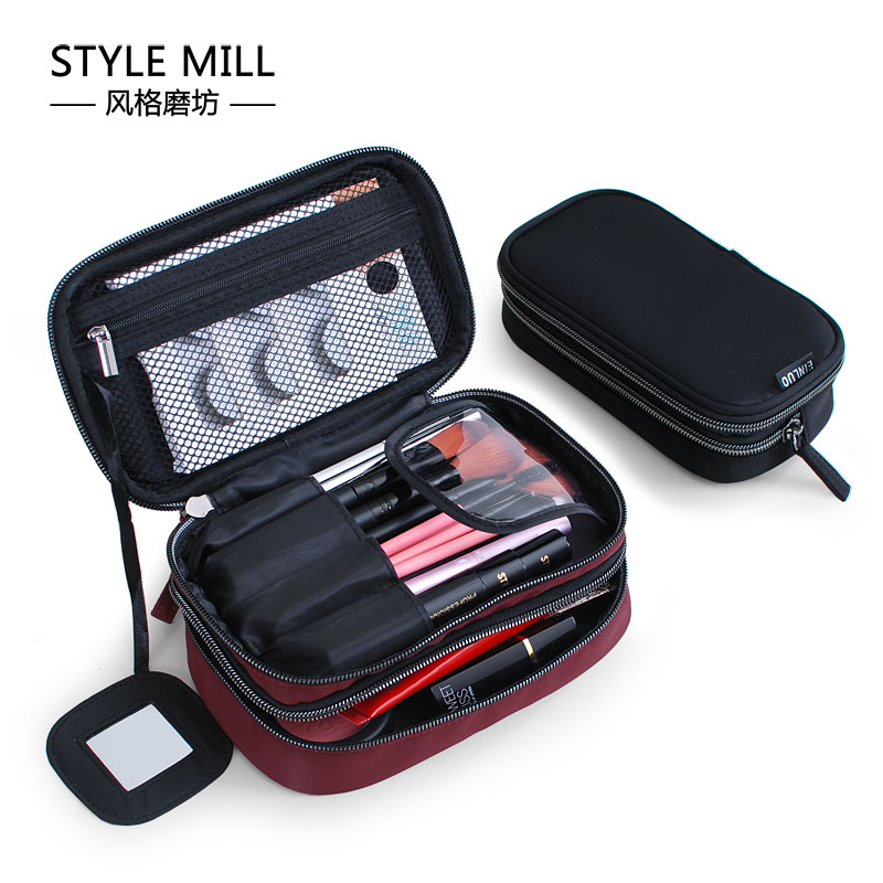 Waterproof Nylon Cloth Double Layer Small Number Portable Makeup Bag Woman Makeup makeup containing bag Mini business trip Travel Wash Bag Men