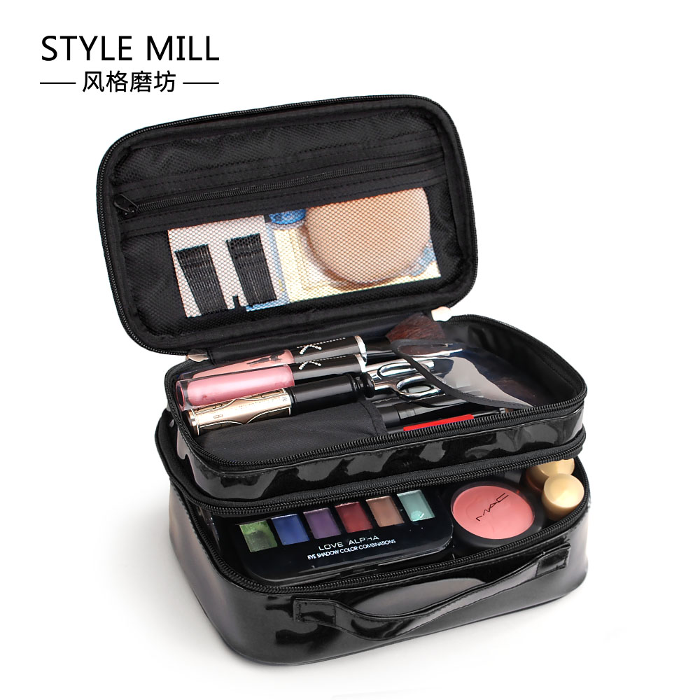 South Korea Waterproof Portable Makeup Bag Double Layer Large Capacity Travel Containing Bag Cartoon Cute Mid handbag pu