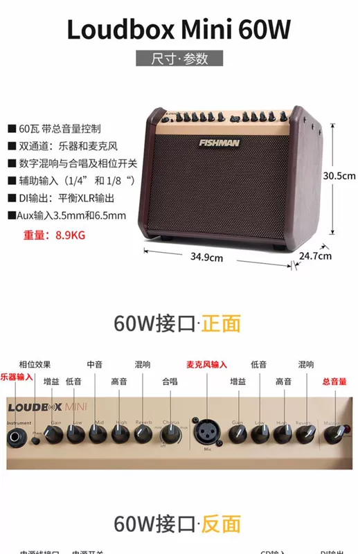 Ngư dân Fishman Loa Lớn mini 60W Đàn guitar acoustic dân gian chơi sạc loa violin - Loa loa loa b&w