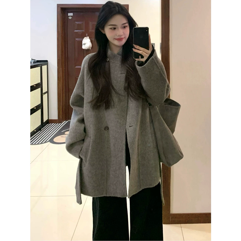 Gray Double-Sided Wool Coat for Women, 2026 New Autumn and Winter High-End Short Woolen Coat for Petite Women Gray Double-Sided Wool Coat for Women, 2026 New Autumn and Winter High-End Short Woolen Coat for Petite Women