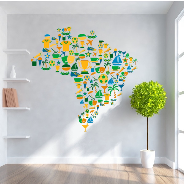 Eat, drink and play Brazil map Brazil Games bedroom living room window can remove transparent stickers wall stickers