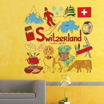 Swiss retro nostalgic graffiti art cartoon illustration background wall stickers window living room bedroom decoration stickers
