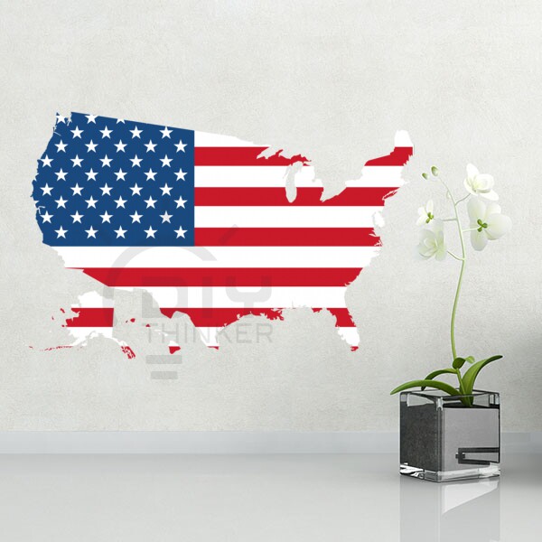 Bedroom Living Room Office Classroom DIY American Flag Map Waterproof Sticker Wall Sticker Decal