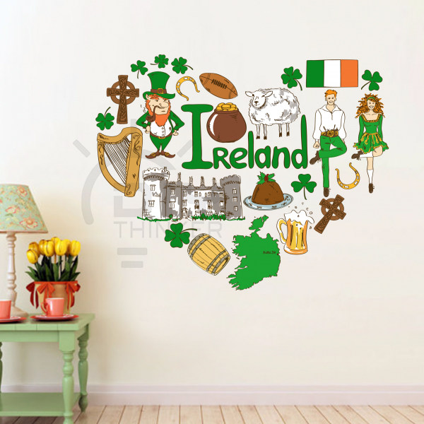Irish retro nostalgic graffiti art cartoon illustration background wall stickers living room bedroom window decoration stickers