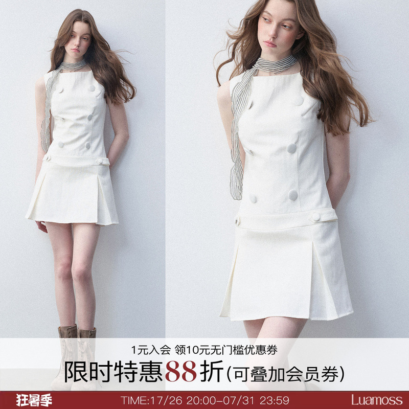 Luamoss'Lyocell Linen Blend' Sleeveless Dress for Women, Summer Simple Commuting Slimming Elegant Short Dress