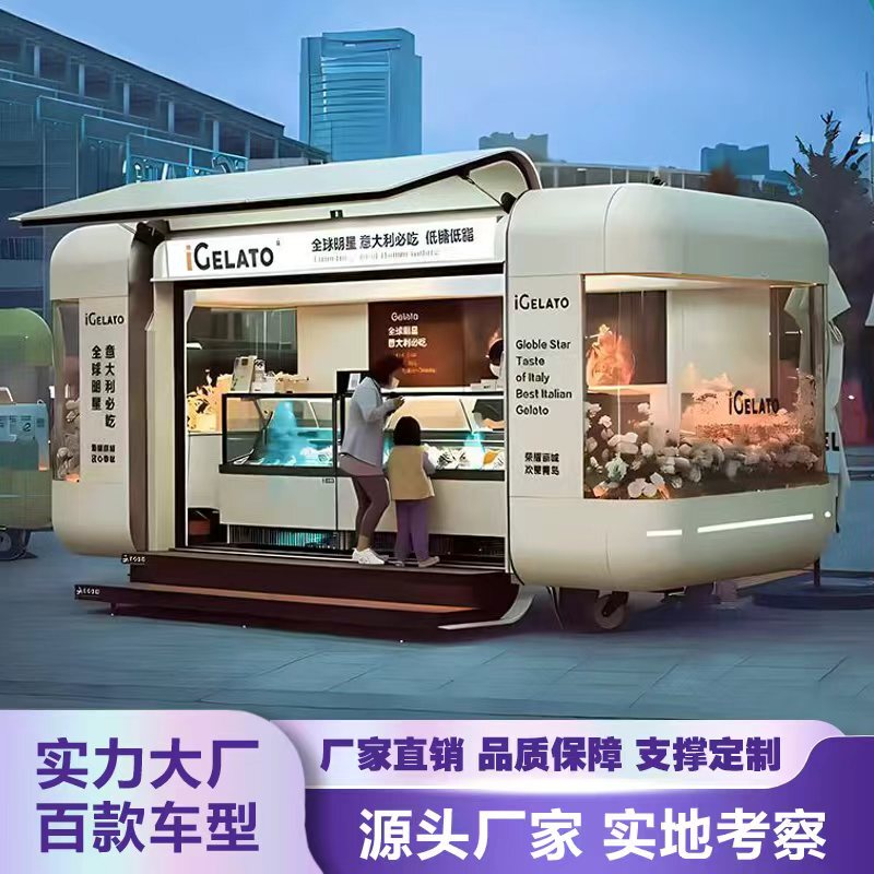 Trendy Food Truck, Snack Cart, Towable Camping Mobile Milk Tea and Coffee Cart, Stainless Steel Stall, Ice Cream Camper Van