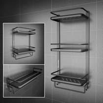 Ouji space aluminum toilet shelf free hole bathroom black towel rack set toilet shower room pendant