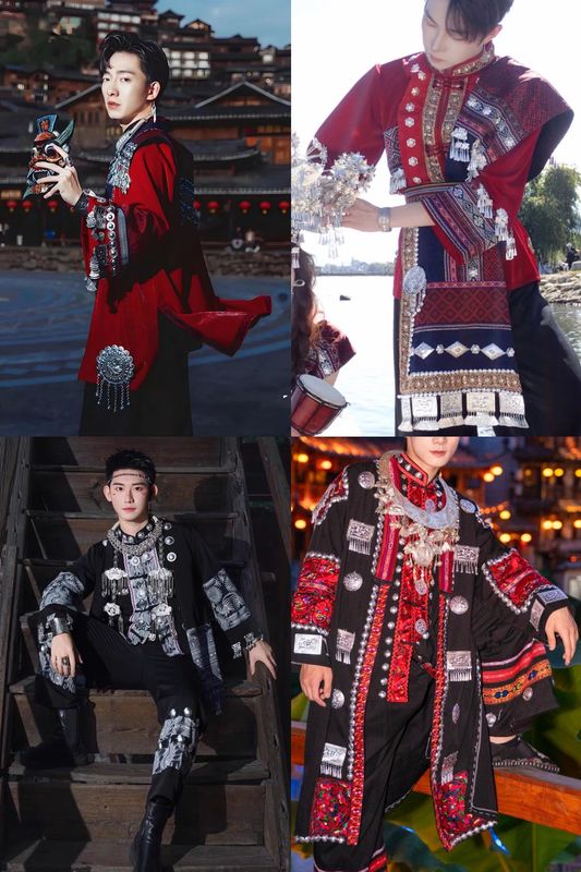 Men's Ethnic Clothing for Adults, Miao Ethnic Clothing, Men's Tujia Ethnic Embroidered Clothing, Travel Photography Stage Performance Clothing, New