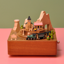 jeancard music box western train Taiwan woody rotating eight-tone box small train to send kid birthday present