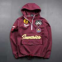 Super fashion tide boutique embroidery high-end good goods hooded loose casual sweater coat Tide mens clothing