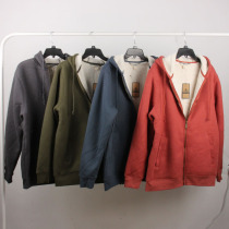 Full body lamb cashmere thickened waffle plus velvet hoodie loose fat size zipper jacket winter mens