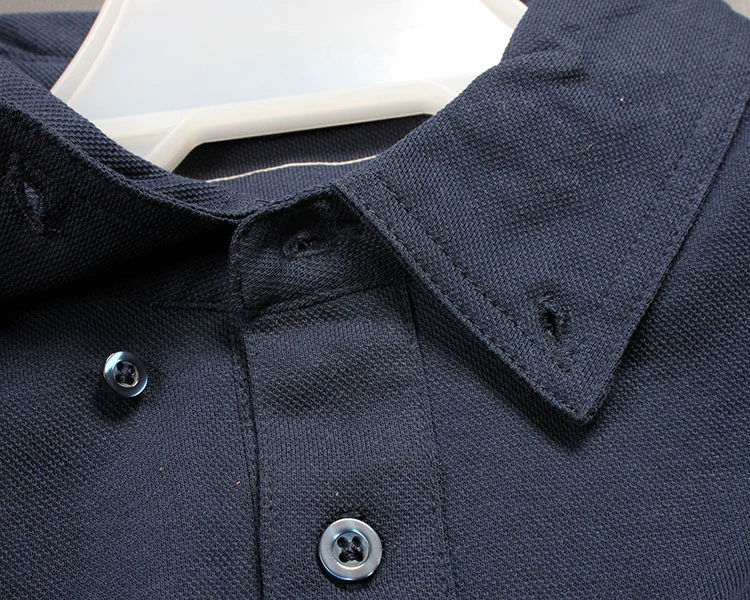 300 kg kinh doanh đơn giản lưới thoáng khí màu rắn hạt bông cao cấp của nam giới ve áo dài ngắn tay T-Shirt áo thun polo