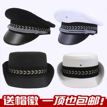 Big brimmed hat male white spring and autumn traffic security property flat top cap big cap black summer curling hat female etiquette