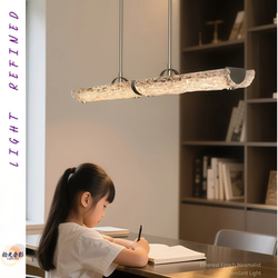 Italian-Style Light Luxury Linear Dining Room Chandelier, German Designer Creative Linear Ice Silk Glass Dining Table Island Lamp