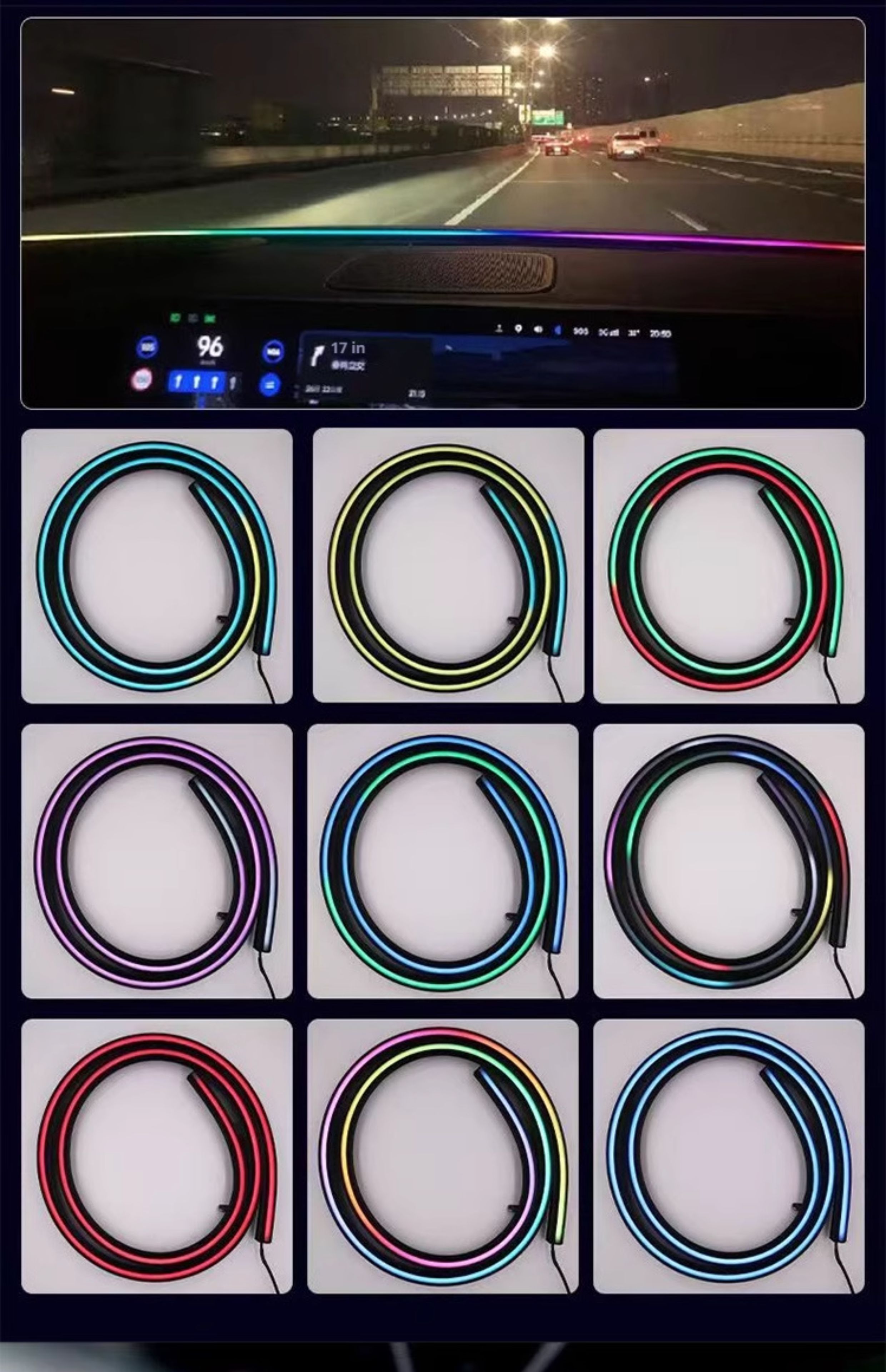Car Led Front Hidden Soundproof Strip, Colorful Central Control Ambient Light, Remote Control App-Controlled Modified Lighting Strip