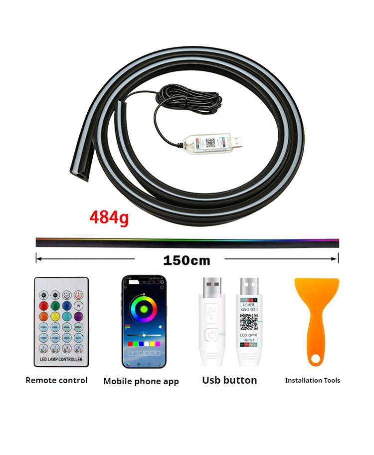 Car Led Front Hidden Soundproof Strip, Colorful Central Control Ambient Light, Remote Control App-Controlled Modified Lighting Strip