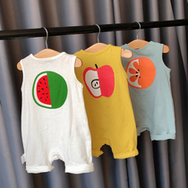 Baby sleeveless vest jumpsuit summer thin newborn pajamas cotton breathable male baby Summer climbing suit