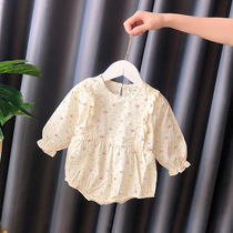 Girls triangle haffian ins explosions spring and autumn summer 6 months female baby Jersey flowers 100 days clothes foreign gas
