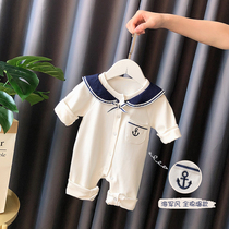 Baby jumpsuit Navy wind spring and autumn newborn climbing clothing Korean cardigan baby out clothing Net red clothes tide
