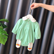 Female baby Jersey suit spring and autumn baby triangle dress lapel Toe leggings Korean version 3ins explosive tide