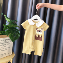 Baby short sleeve climbing clothes thin cardigan newborn jumpsuit lapel 100 days baby clothes summer Foreign Air Korean version