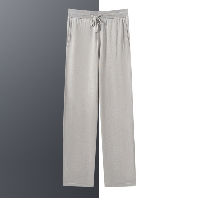 (Kangseni) 100% Mulberry Silk Men's Casual Pants Spring and Summer Thin Elastic Waist Straight-Leg Trousers (Kangseni) 100% Mulberry Silk Men's Casual Pants Spring and Summer Thin Elastic Waist Straight-Leg Trousers