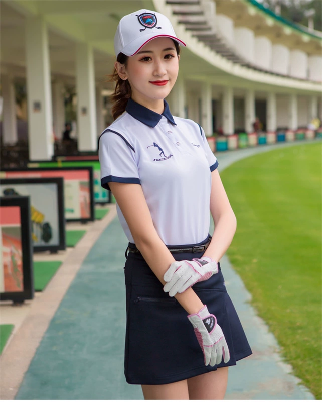 18 new golf quần áo phù hợp với mùa hè ladies đứng cổ áo POLO áo váy slim slimming xếp li váy 	túi đựng gậy golf chính hãng