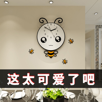 Mercer creative cartoon bee clock wall clock Living room cute fashion clock Bedroom mute household clock