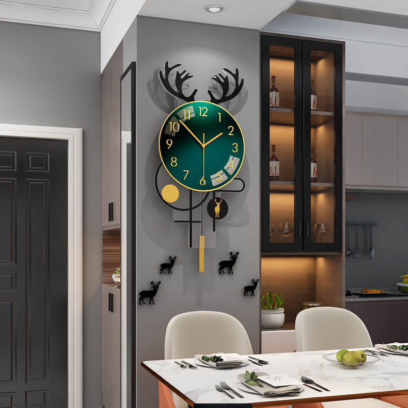 Creative Net Red Light Lavish Deer Head Hanging Clocks Home Fashion Living Room Personality Watches Modern Minima Decoration Hanging Wall Clock
