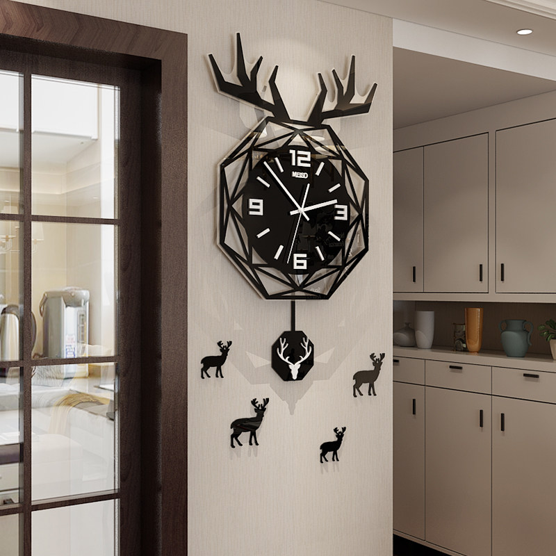 Nordic light luxury deer head wall clock living room personality creative fashion simple watch atmospheric wall clock household clock decoration clock