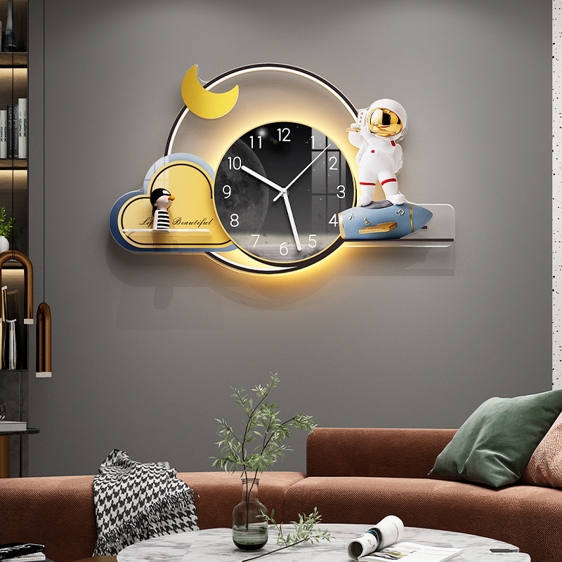 Cartoon Hung Clocks Living Room Personality Creative Fashion Watches Children House Modern Minima Home Hanging Wall Clock Wall Light Table
