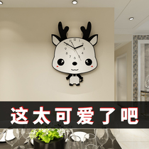 Merced cute cartoon deer head wall clock creative fashion watch living room bedroom silent household clock clock